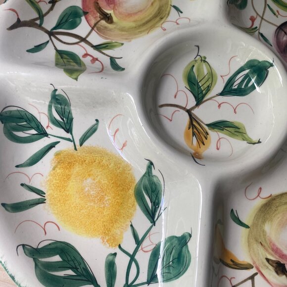 VTG Hand Painted Italy Rustic Fruits 5 compartment ceramic serving platter mcm - Picture 6 of 12